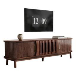 Rolipo Oval Dark Wood Slatted TV Stand For 65 Inch TV With Storage in Dark Brown - thumbnail 9