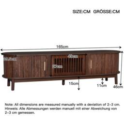 Rolipo Oval Dark Wood Slatted TV Stand For 65 Inch TV With Storage in Dark Brown - thumbnail 2