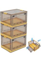 ExtraStar 3-Pack Foldable Clear Storage Boxes with Wheels & Lid in Yellow - thumbnail 2