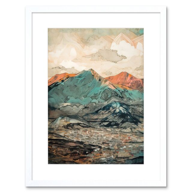 "Artery8 Wall Art Print Sunrise in Lienz Austria City Under Mountain Range Artwork Framed 9X7 Inch in White - Size: W7"" x H9""" - image 1