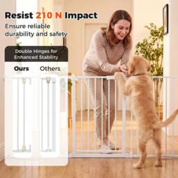 CASART 3-Panel Metal Baby Gate Stair Gate w/2-Way Door Swing&Dual-Lock System in White - thumbnail 2