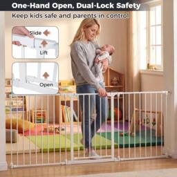 CASART 3-Panel Metal Baby Gate Stair Gate w/2-Way Door Swing&Dual-Lock System in White - thumbnail 6