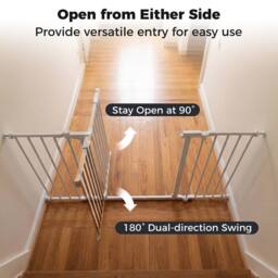 CASART 3-Panel Metal Baby Gate Stair Gate w/2-Way Door Swing&Dual-Lock System in White - thumbnail 8