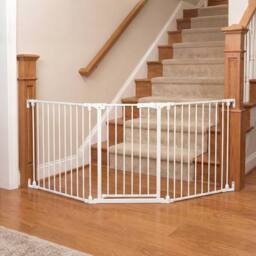 CASART 3-Panel Metal Baby Gate Stair Gate w/2-Way Door Swing&Dual-Lock System in White