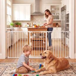 CASART 3-Panel Metal Baby Gate Stair Gate w/2-Way Door Swing&Dual-Lock System in White - thumbnail 9