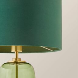 ValueLights Leigh Green Velvet Shade with Forest Green Glass & Gold Table Lamp & Bulb in Bottle Green - thumbnail 4
