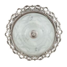 Happy Homewares Traditional & Classic Ornate Metal & Floral Glass Flush Ceiling Light Fitting in Metallic Silver - thumbnail 4