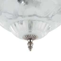 Happy Homewares Traditional & Classic Ornate Metal & Floral Glass Flush Ceiling Light Fitting in Metallic Silver - thumbnail 3