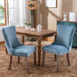 Modern Home Touch Sierra Set of 2 Wing Back Velvet Dining Chairs with Oak Wood Leg in Light Blue - Size: 2 Pack - thumbnail 3