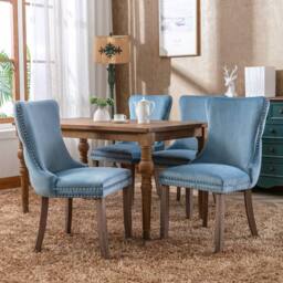 Modern Home Touch Sierra Set of 2 Wing Back Velvet Dining Chairs with Oak Wood Leg in Light Blue - Size: 2 Pack - thumbnail 2