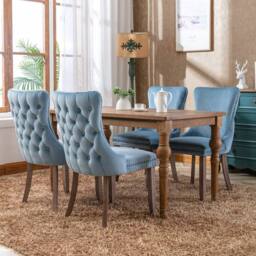 Modern Home Touch Sierra Set of 2 Wing Back Velvet Dining Chairs with Oak Wood Leg in Light Blue - Size: 2 Pack - thumbnail 4