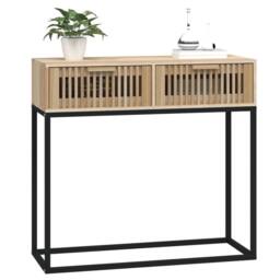Berkfield Home Console Table 80x30x75 cm Engineered Wood & Iron in Brown - Size: 80 x 30 x 75 cm - thumbnail 3