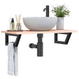Berkfield Home Basin Shelf Wall Mounted Steel & Solid Wood Oak in Brown - thumbnail 2