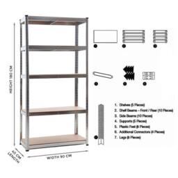 EONLION 2 X 5 Tier Racking Shelf Garage Storage in Silver - Size: 1000mm × 2000mm - thumbnail 2