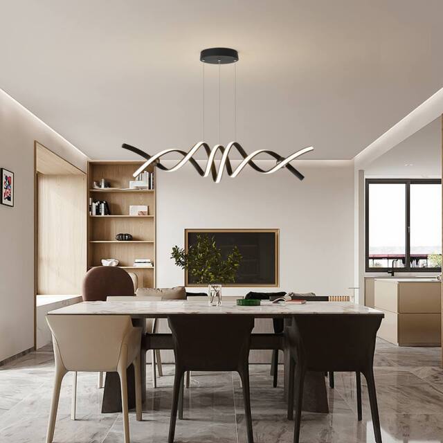 NIVOR Dimmable Spiral Pendant Light with Remote, Adjustable Height Chandelier in Jet Black - image 1