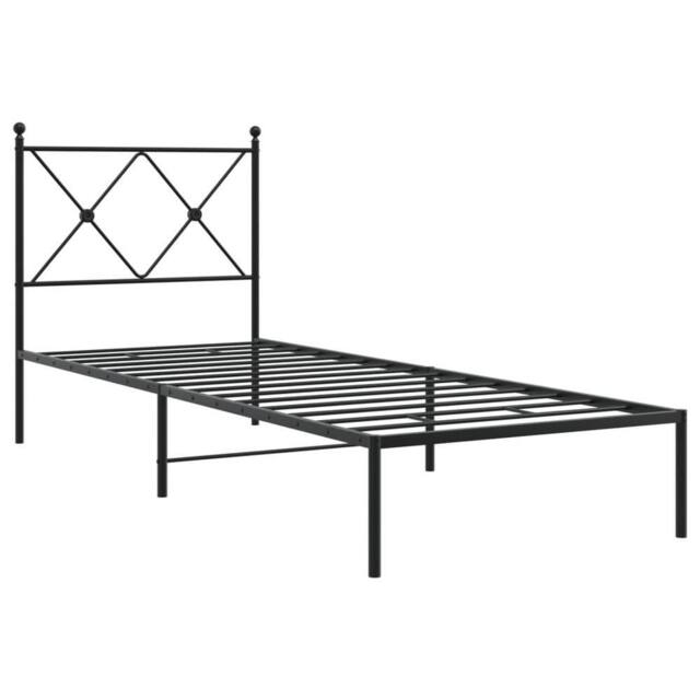 Berkfield Home Metal Bed Frame without Mattress with Headboard Black 80x200cm - Size: 80x200 cm - image 1