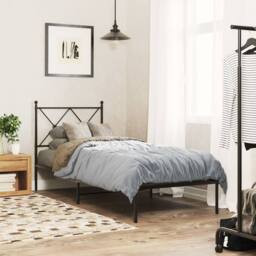 Berkfield Home Metal Bed Frame without Mattress with Headboard Black 80x200cm - Size: 80x200 cm - thumbnail 2