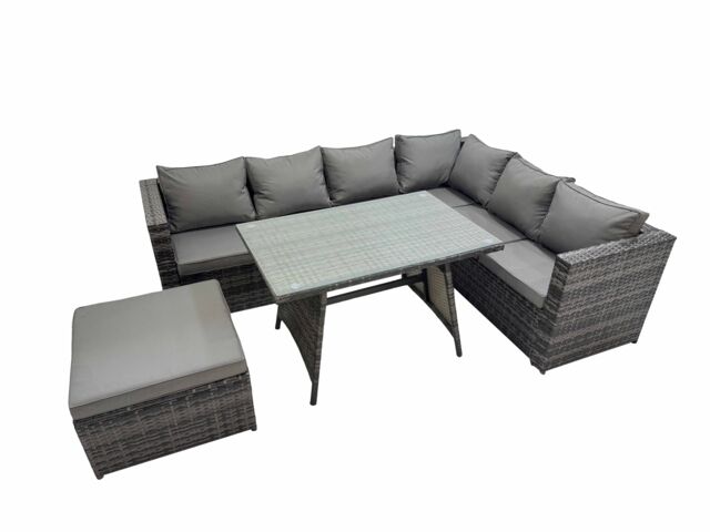 Fimous Patio Furniture Sets with Dining Table Big Stool Dark Grey Mixed - image 1