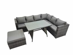 Fimous Patio Furniture Sets with Dining Table Big Stool Dark Grey Mixed - thumbnail 1