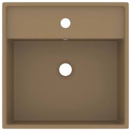 Berkfield Home Luxury Basin Overflow Square Matt Cream 41x41 cm Ceramic in Tan
