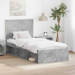 Berkfield Home Bed Frame with Headboard Concerte 90 x 200 cm Solid Pine Wood in Grey - thumbnail 1