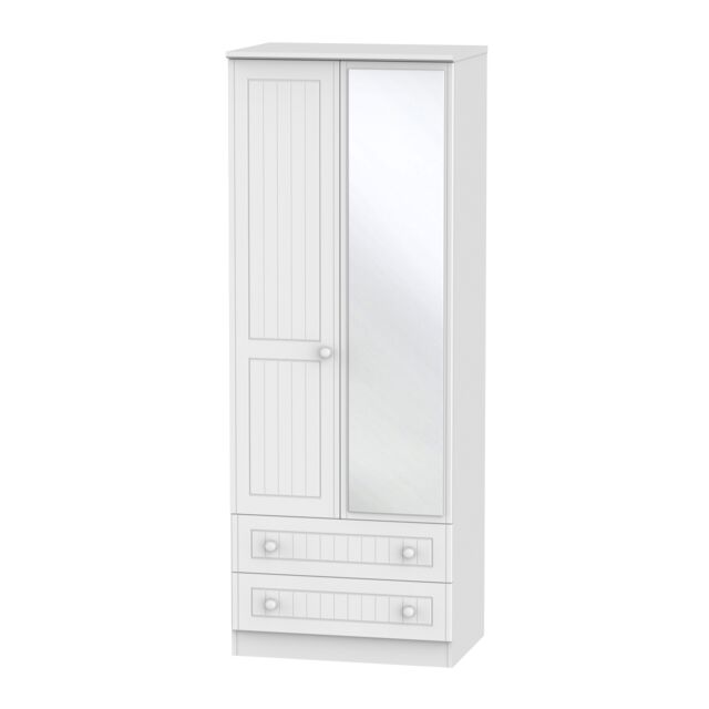 Ready Assembled 2 U Lancaster Tall 2 Door 2drw Mirrored Wardrobe (Ready Assembled) in White