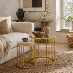 Wyld Haus Livi Gold Metal & Glass Set of 2 Round Nesting Coffee Tables