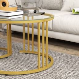 Wyld Haus Livi Gold Metal & Glass Set of 2 Round Nesting Coffee Tables - thumbnail 8
