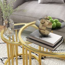Wyld Haus Livi Gold Metal & Glass Set of 2 Round Nesting Coffee Tables - thumbnail 7