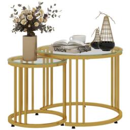 Wyld Haus Livi Gold Metal & Glass Set of 2 Round Nesting Coffee Tables - thumbnail 2