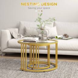 Wyld Haus Livi Gold Metal & Glass Set of 2 Round Nesting Coffee Tables - thumbnail 4