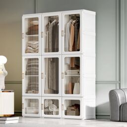 HOMCOM Portable Wardrobe, Clothes Organiser with Hanging Rods, White - thumbnail 1