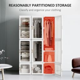 HOMCOM Portable Wardrobe, Clothes Organiser with Hanging Rods, White - thumbnail 4