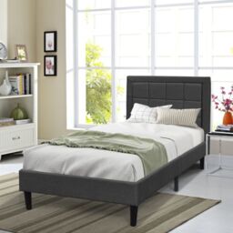 Comfy Living Ltd Fabric Bedframe With Buttoned Headboard in Dark Grey - Size: Single - thumbnail 1