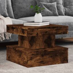Berkfield Home Modern Coffee Table with LED Lights Smoked Oak 50x50x40 cm in Brown - Size: 50 x 50 x 40 cm - thumbnail 2