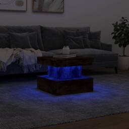 Berkfield Home Modern Coffee Table with LED Lights Smoked Oak 50x50x40 cm in Brown - Size: 50 x 50 x 40 cm - thumbnail 5