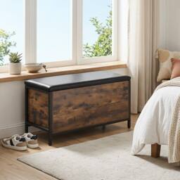 Costway Storage Chest Industrial Shoe Bench with Faux Leather Padded Seat in Brown - thumbnail 5