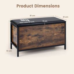 Costway Storage Chest Industrial Shoe Bench with Faux Leather Padded Seat in Brown - thumbnail 2