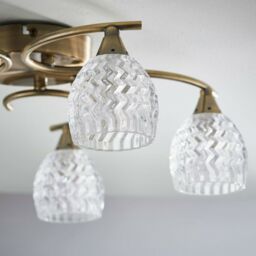Loops Semi Flush Ceiling Light Brass Textured Glass 5 Bulb Hanging Pendant Lamp Shade in Clear - thumbnail 3