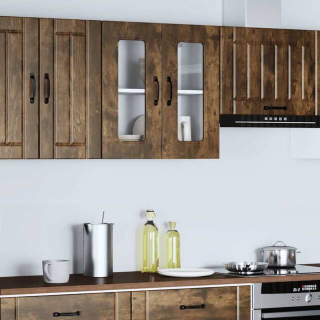 Berkfield Home Kitchen Wall Cabinet with Glass Door Kalmar Smoked Oak Engineered Wood in Brown - image 1