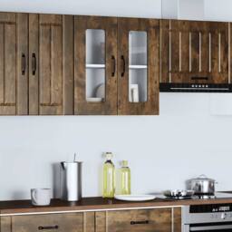 Berkfield Home Kitchen Wall Cabinet with Glass Door Kalmar Smoked Oak Engineered Wood in Brown - thumbnail 1