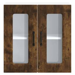 Berkfield Home Kitchen Wall Cabinet with Glass Door Kalmar Smoked Oak Engineered Wood in Brown - thumbnail 7