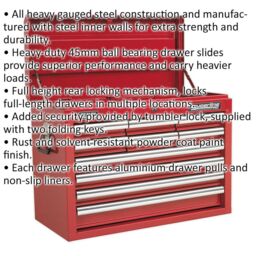 Loops 660 x 315 x 485mm RED 10 Drawer Topchest Tool Chest Lockable Storage Cabinet - thumbnail 2