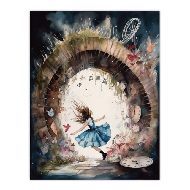 "Artery8 Wall Art Print Alice In Wonderland Watercolour Rabbit Hole Whimsical Magical Adventure Painting Poster - Size: W24"" x H32""" - image 1