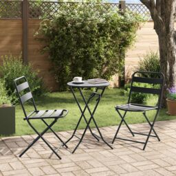 Berkfield Home 3 Piece Folding Bistro Set Anthracite Steel - thumbnail 4