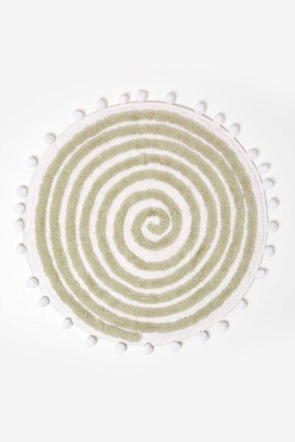 Homescapes Spiral Bath Mat 100% Cotton with Pom Pom Edges in Green - image 1