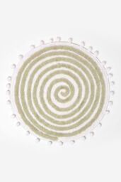 Homescapes Spiral Bath Mat 100% Cotton with Pom Pom Edges in Green - thumbnail 1