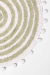Homescapes Spiral Bath Mat 100% Cotton with Pom Pom Edges in Green - thumbnail 2