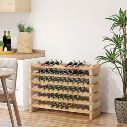 HOMCOM 72 Bottle Shelf Wine Rack Holder Standing Holds Storage Pine Wood Cellar in Light Brown - Size: Small