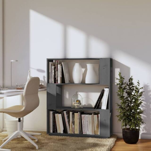 Berkfield Home Beautiful Book Cabinet/Room Divider Grey 80x25x101 cm Solid Wood Pine - Size: 80 x 25 x 101 cm - image 1